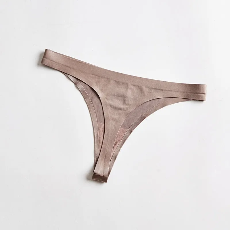 1 Pcs Woman Underwear Seamless Ice Silk Sexy Sports Panties Female T-back Solid Soft G-string Thong For Woman 2021 New BANNIROU