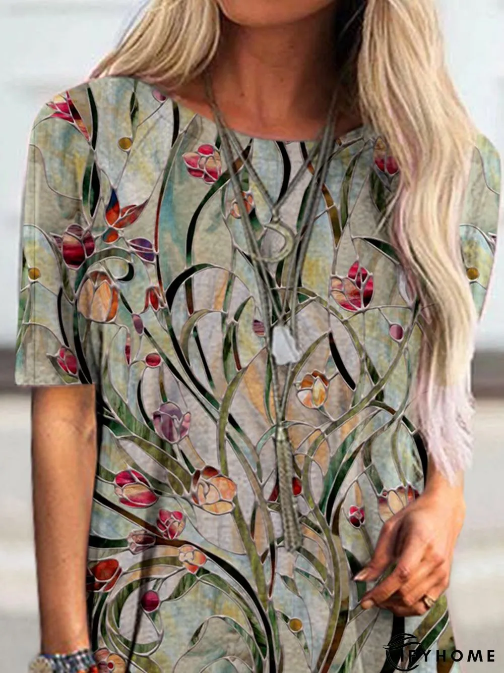 Short Sleeve Printed Cotton-Blend T-shirt | IFYHOME