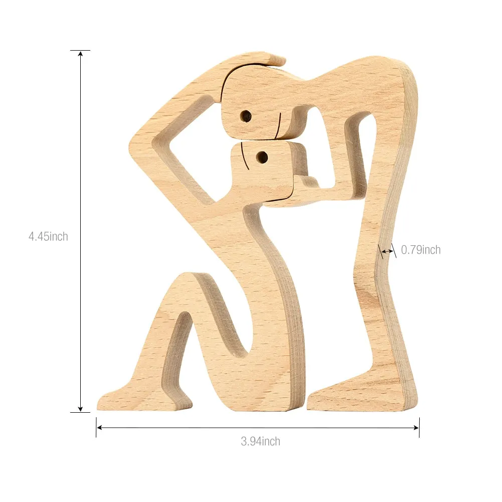 Puppy Family Wood Dog Carving Ornament Christmas Decoration Home Decor Figurine Desktop Table Sculptures For Dog Pet Lover Gifts