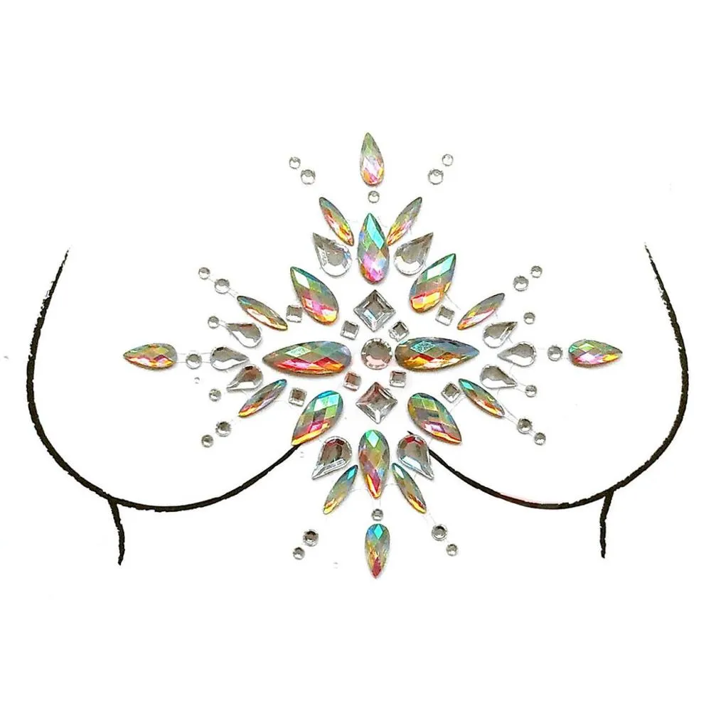 Rystal Sexy Chest Jewels Temporary Tattoo Sticker 3D Stage Rhinestone Flash Tattoos Adhesive Face Jewel Chest Gem Body Paint