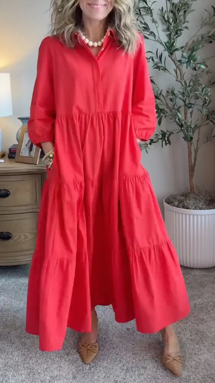 Women's Casual Spliced ​​Dress with Lapel Collar