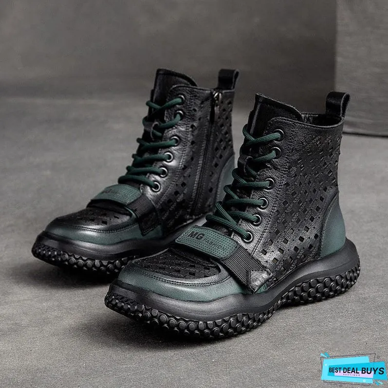 Summer Retro Hollow Leather Boots for Women