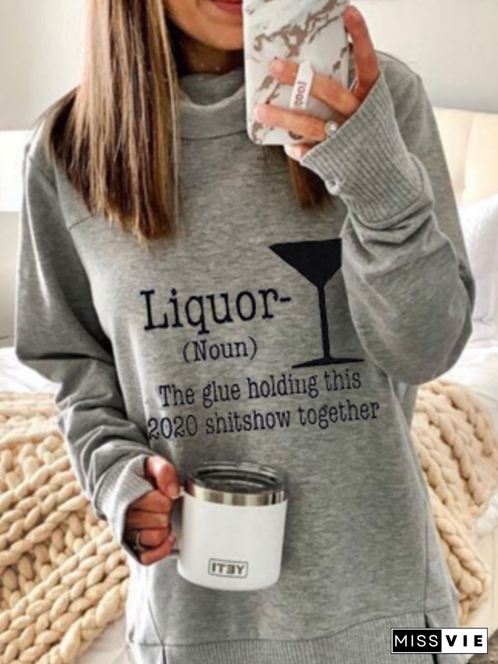 Gray Letter Casual Sweatshirts