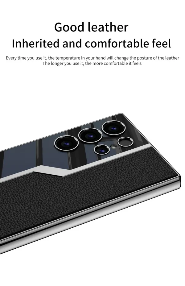 Samsung S24Ultra Mobile Phone Case Electroplated Plain Leather Anti-fall Leather Case