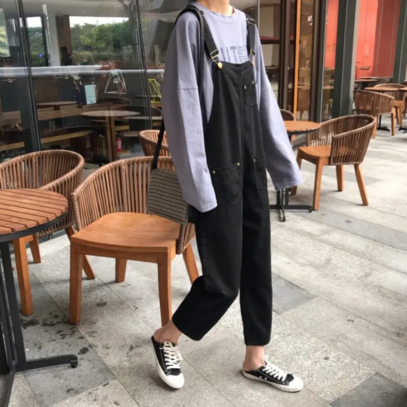 Jumpsuits Women Large Size 5XL Black Solid Pocket Womens Overall Simple All-match Causal Harajuku Korean Style Trousers BF Chic