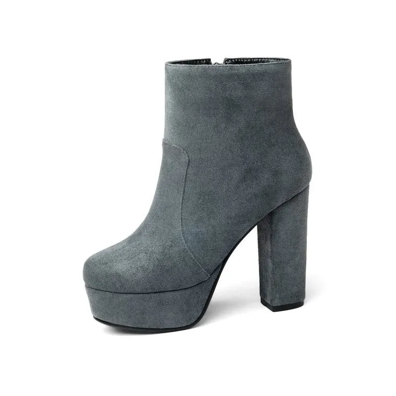 NEMAONE 2020 new top quality flock leather boots women high heels platform ankle boots for women round toe autumn winter shoes