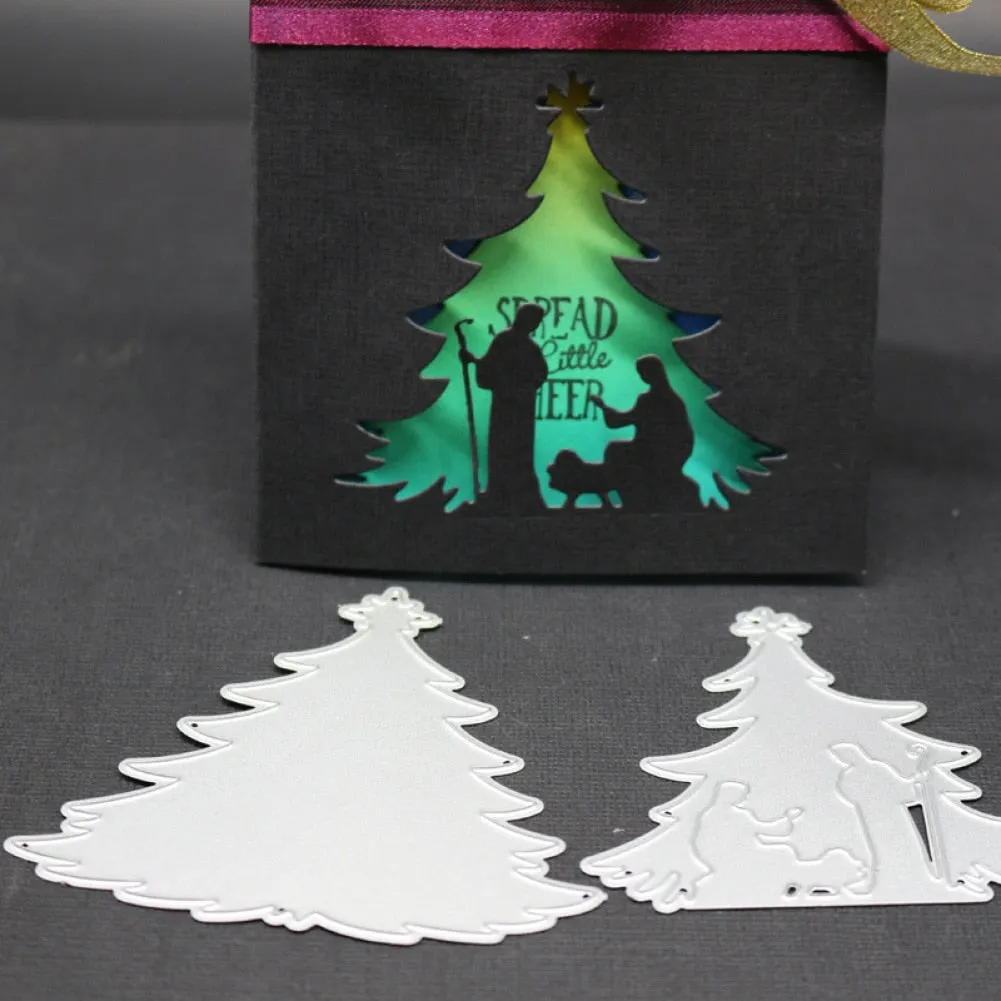 2Pcs Christmas Trees Metal Cutting Dies Xmas Stencil for Scrapbooking Die Cuts Stamping Cutting Embossing Template Craft Dies