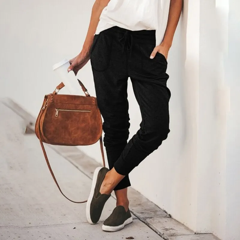 newWomen Casual Loose Pants Women Casual Pencil Pants Drawstring Elastic Waist Pants Summer Women Trousers With Pockets