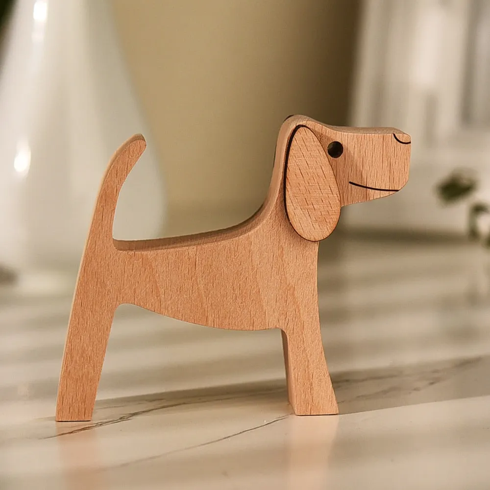 Puppy Family Wood Dog Carving Ornaments Decoration Home Decor Figurine Desktop Table Ornament Sculptures For Dog Pet Lover Gifts 712