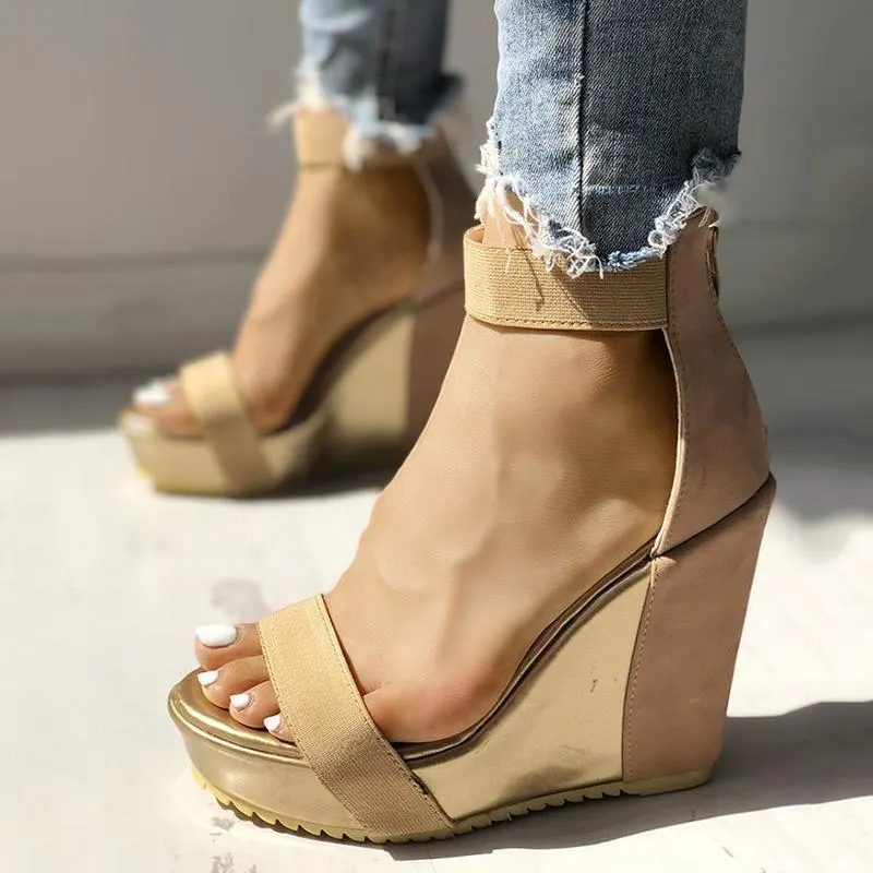 Sexy Open Toe Back Zipper Wedges