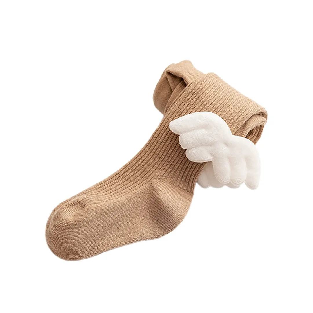 Kids Ribbed Pantyhose, Cute Angel Wings High Waist Knitted Leggings Pants Trousers for Girls, Autumn Winter 0-4 Years