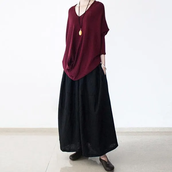 Red drapping knit sweater top oversized sweaters knitted pullover