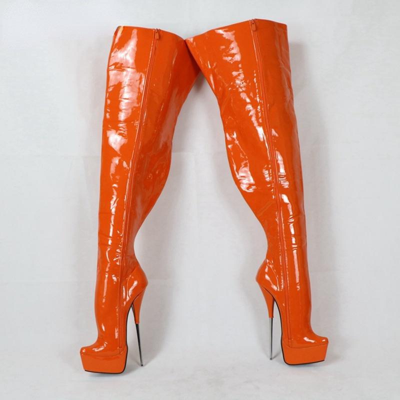 GOOSHOE Orange Ballet Boots Crotch Thigh High  Heels 18cm Shoes Stilettos Platform Crossdresser Hard Walk Custom Shoes