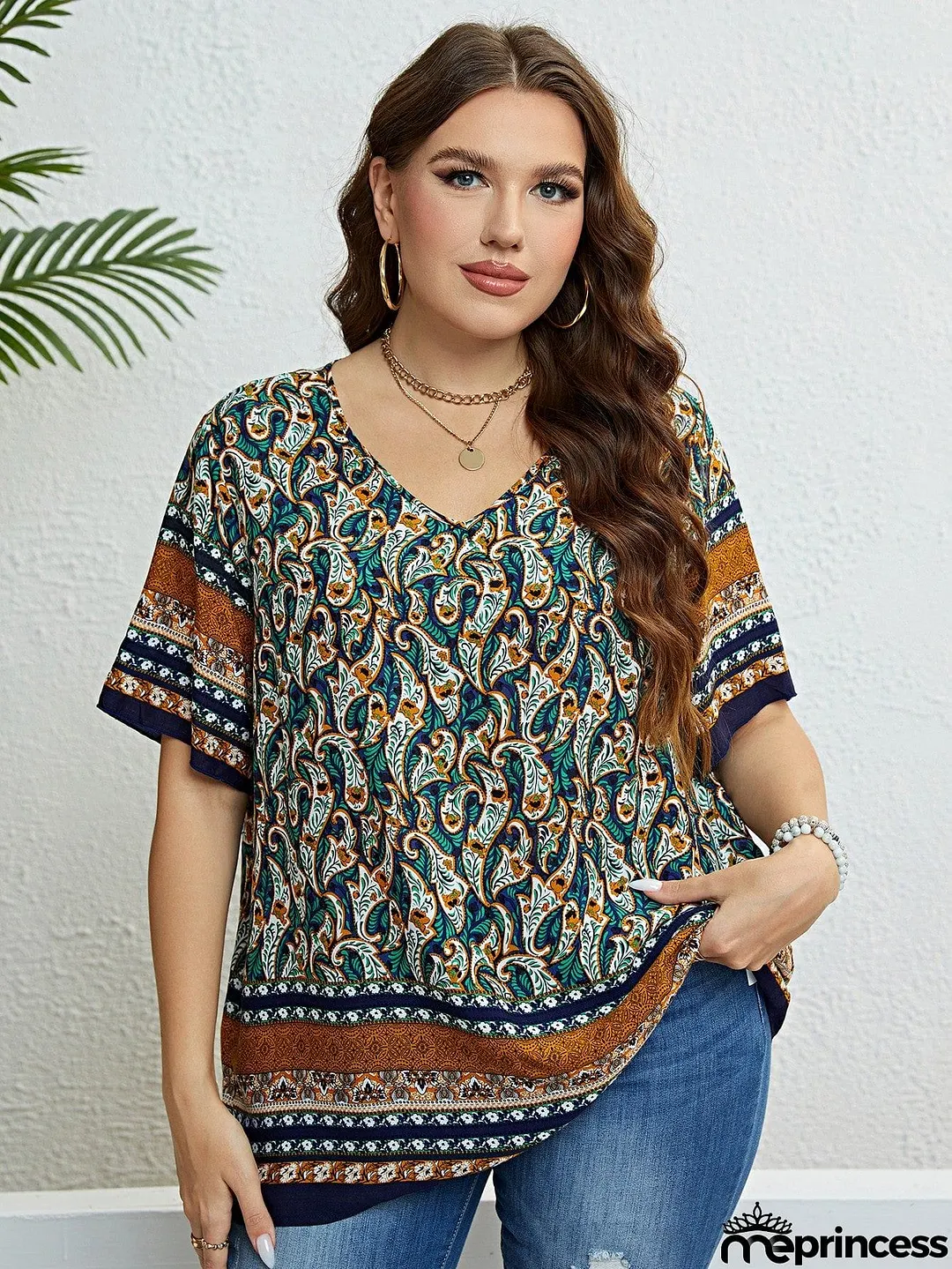 Bohemian Printed V-Neck Blouse