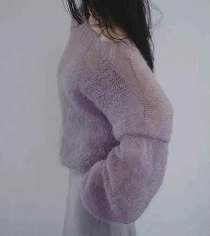 Brownm Sleeved Mesh Knit Sweater