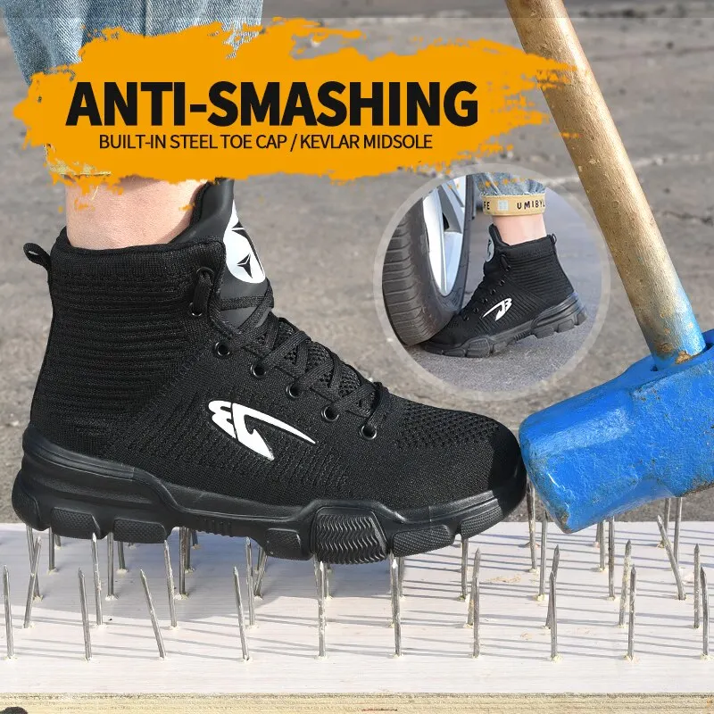 Indestructible Ryder Shoes Men and Women Work Safety Shoes Steel Toe Cotton High-Top Ankle Boots Puncture-Proof Work Sneakers