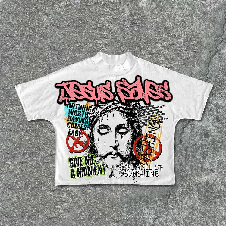 Vintage Jesus Graphics Jesus Saves - Bible Print Cropped T-Shirts