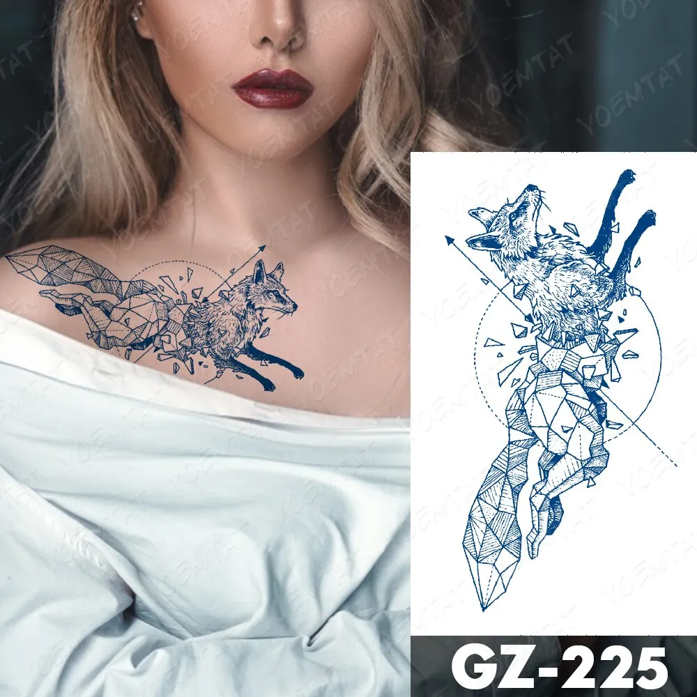 Sdrawing Lasting Ink Tattoos Body Art Waterproof Temporary Tattoo Sticker Line Dragon Tiger Totem Tatoo Arm Fake Fox Whale Tatto