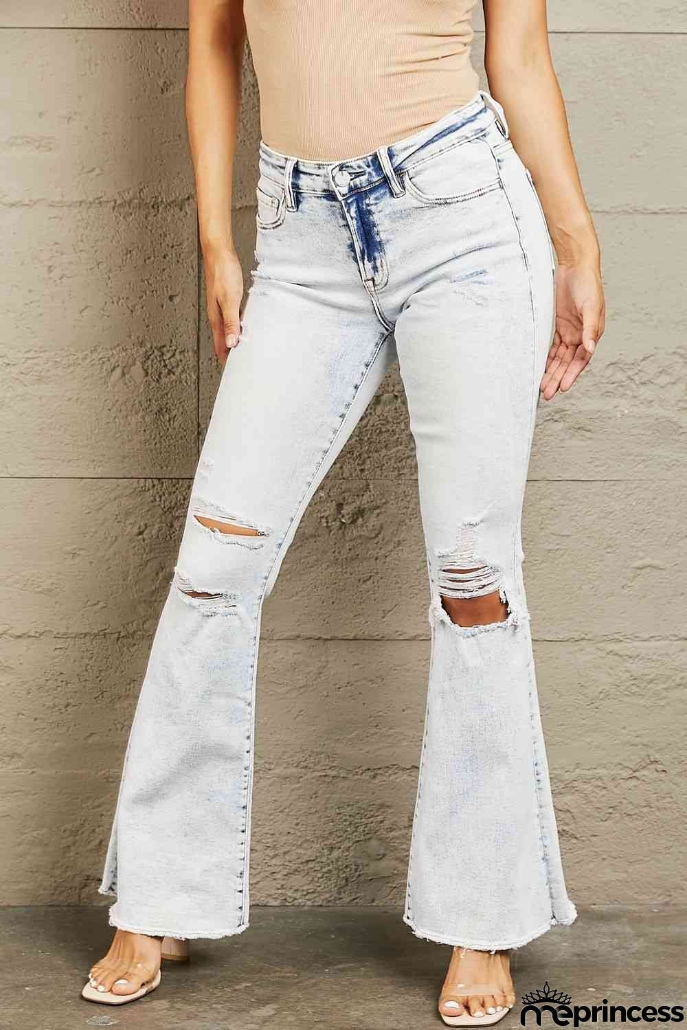 BAYEAS Mid Rise Acid Wash Distressed Jeans