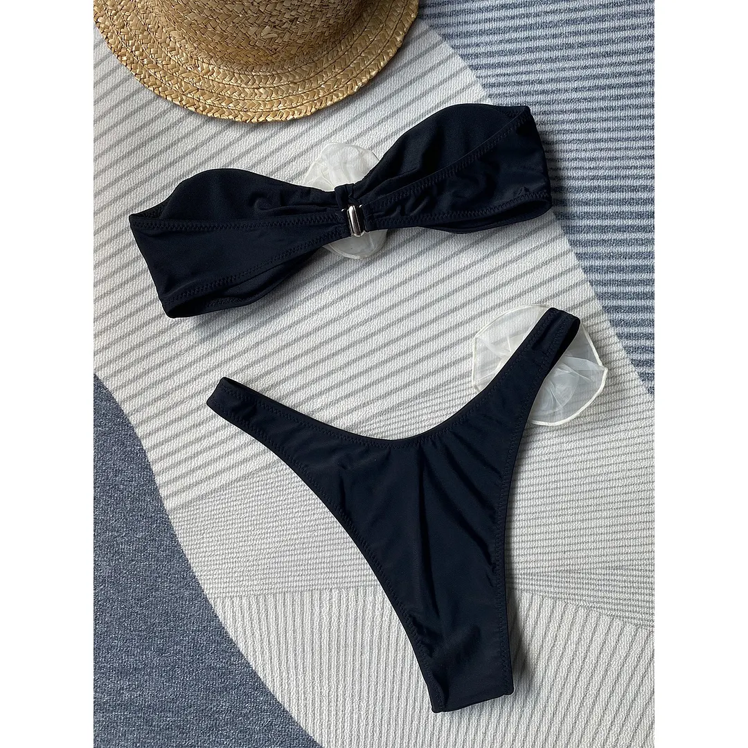 Brownm Brownm New Three-Dimensional Flower Hot Girl Bikini Hot Triangle Pants Split Sexy Swimsuit