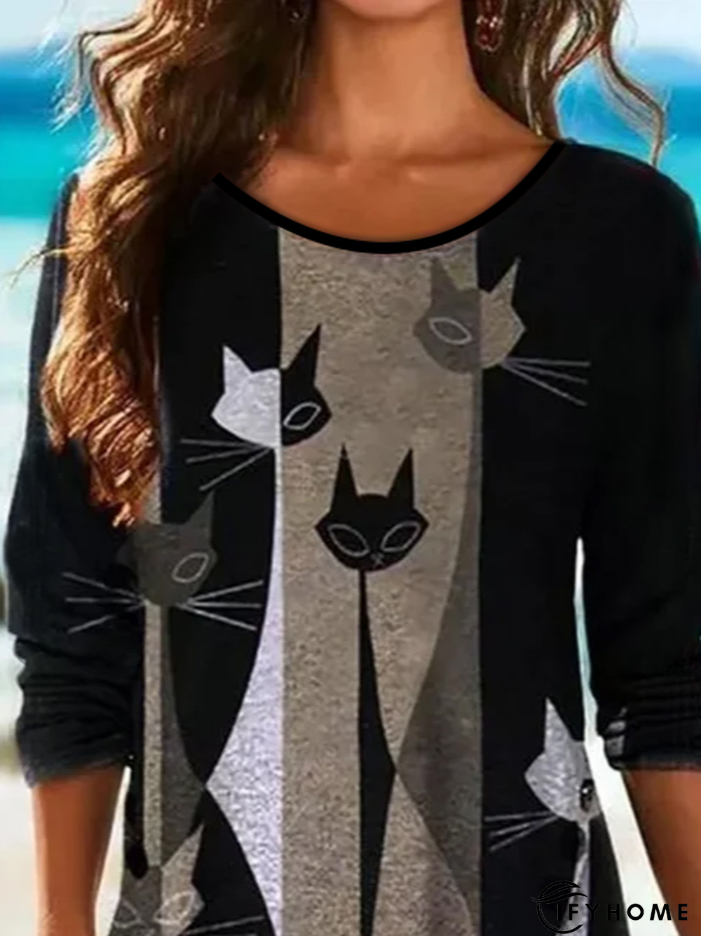 Animal Round Neck Long Sleeve Casual T-shirt | IFYHOME