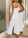 Spaghetti-Neck Falbala Backless Solid Color Casual Jumpsuit
