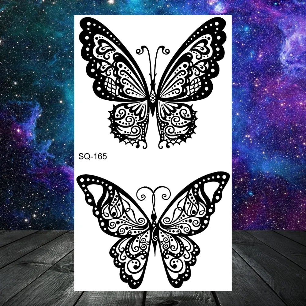 Elephant Lotus Butterfly Henna Temporary Tattoos For Women Adult Men Lion Dragon Flower Dragon Fake Tattoo Neck Arm Small Tatoos