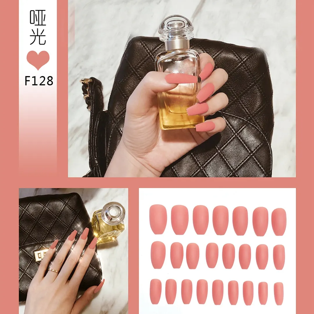 Nail Art Fake Nails Stiletto Tips Clear Press on Long False with Glue Coffin Stick Display Full Cover Artificial Designs Matte