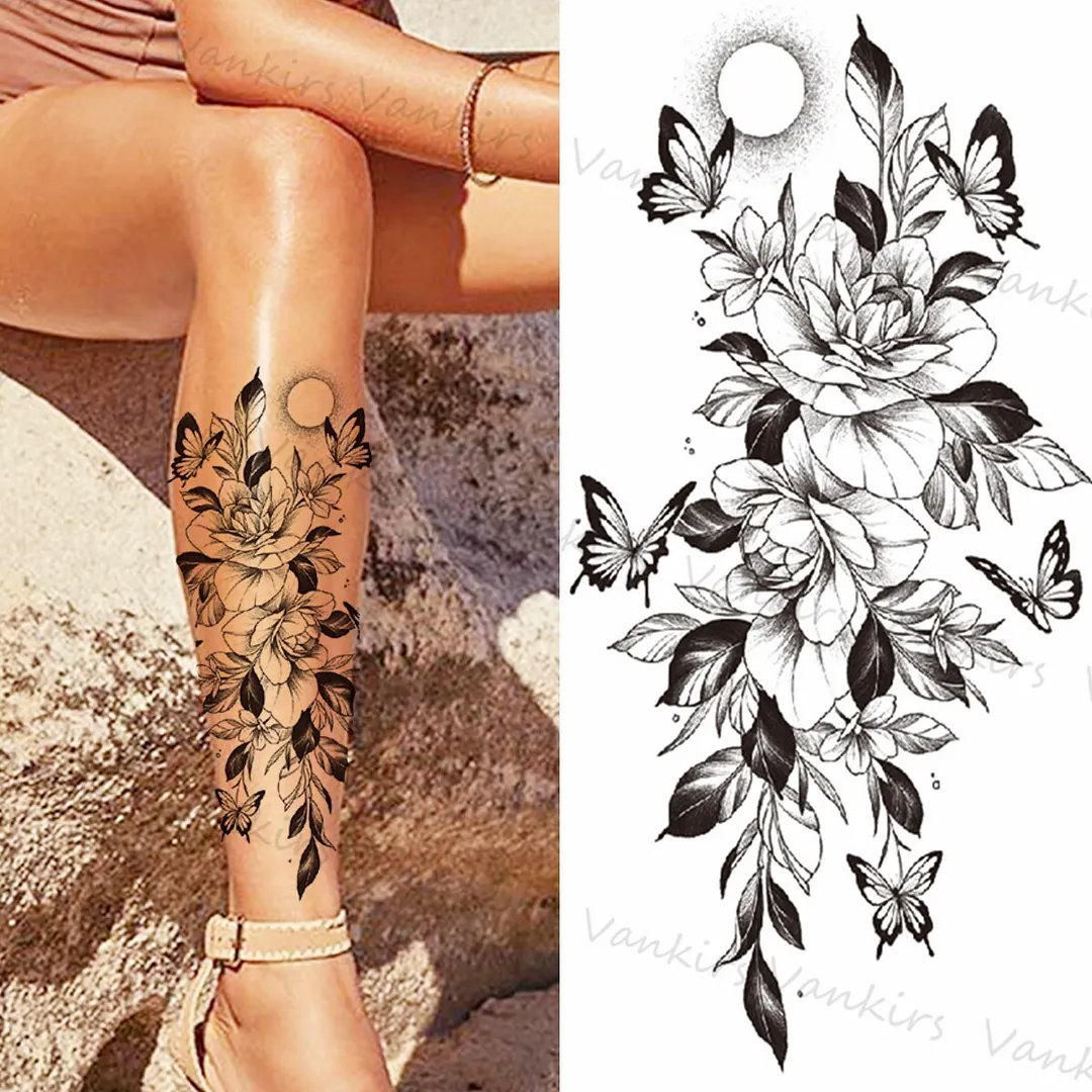 Sdrawing Skeleton Snake Flower Temporary Tattoos For Women Girls Realistic Snake Wolf Tribal Fake Tattoo Sticker Arm Waist Tatoo 3D