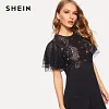 SHEIN Black Layered Flutter Sleeve Lace Bodice Tailored Skinny Jumpsuit Highstreet Women Summer Elegant High Waist Jumpsuits