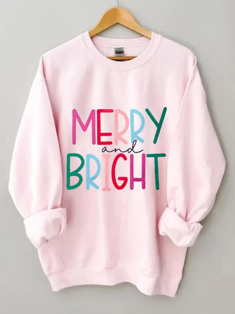 Christmas Merry And Bright Print Sweatshirt