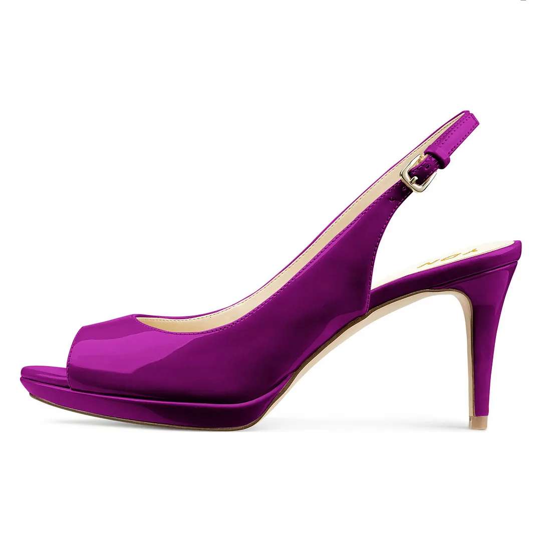 Purple Patent Leather Platform Slingback Strappy Enchanting High Heels