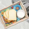(35*24.5cm)Wooden Cartoon Flower Diamond Decorative Serving Tray with Handle for Home Decor