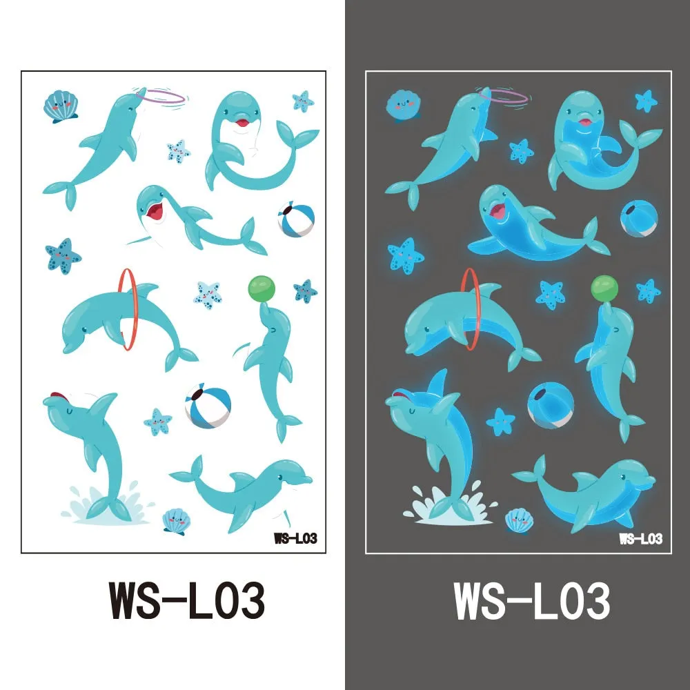 European and American children waterproof tattoo stickers cute dinosaur mermaid cartoon blue luminous temporary tattoo stickers