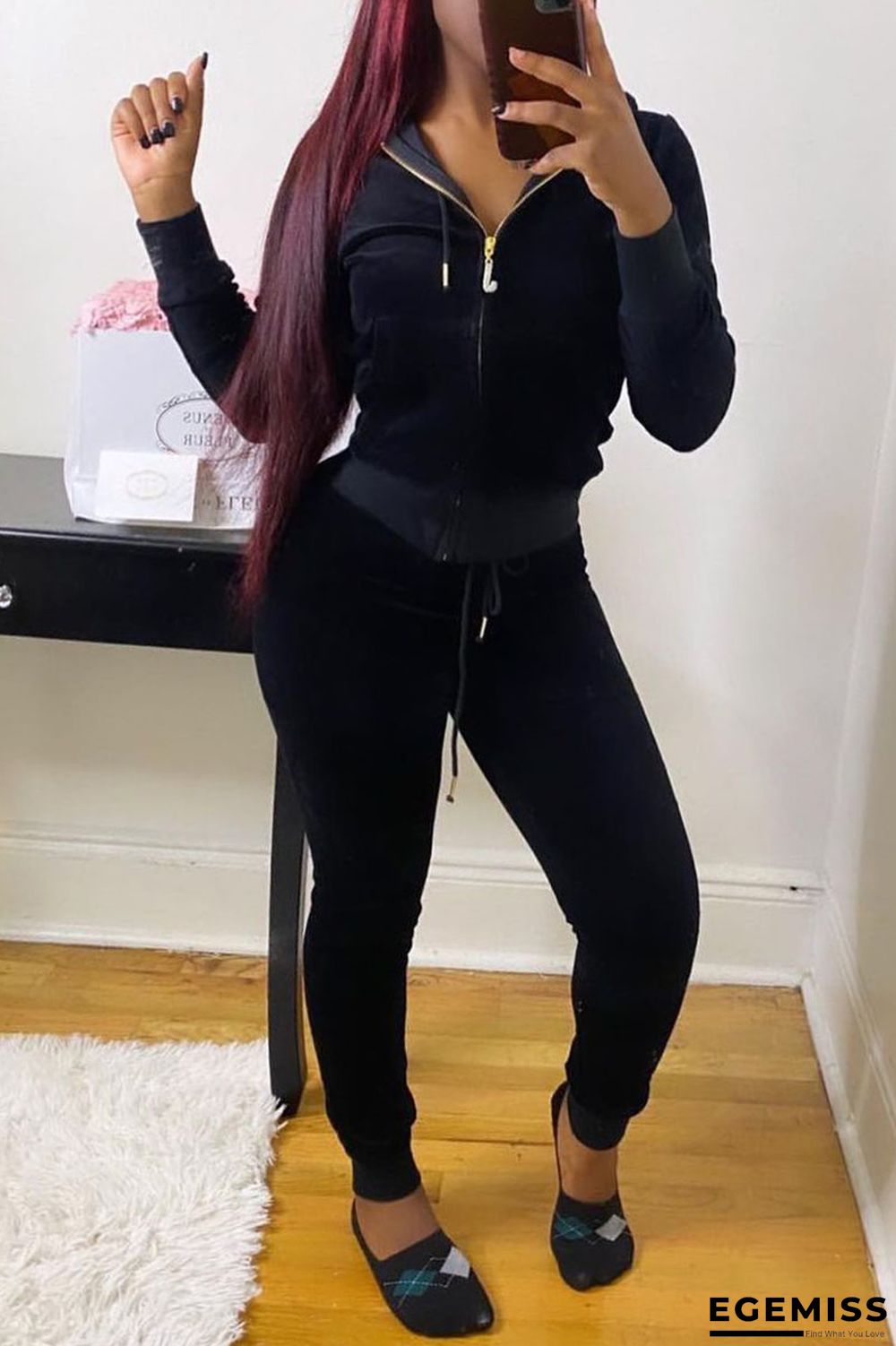 Black Casual Solid Patchwork Zipper Hooded Collar Long Sleeve Two Pieces | EGEMISS