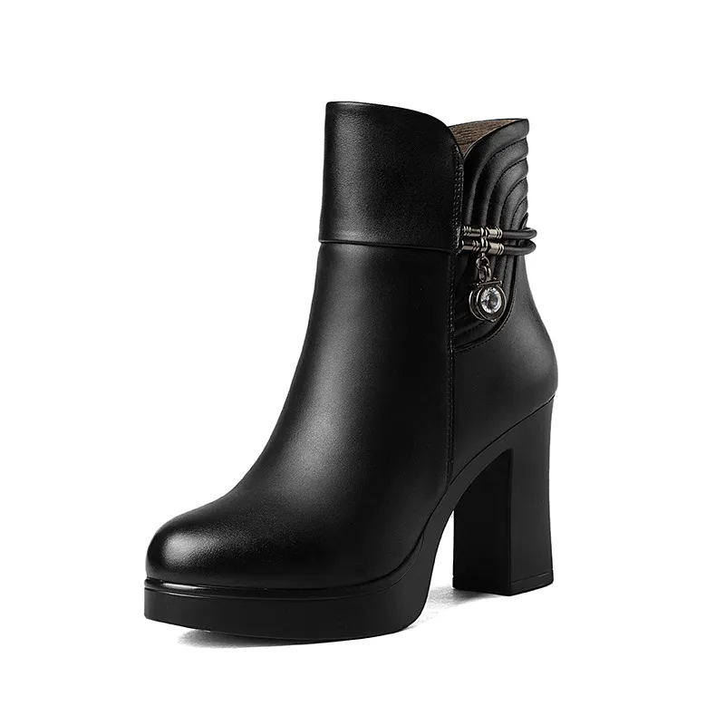 Qengg Boots Women's Thick Heels Large Size 40-43 Short Boots British Style Autumn And Winter Style High-Heeled Waterproof Platform Women's Boots