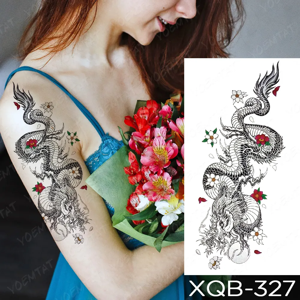 Sdrawing Sdrawing Temporary Sleeve Arm tattoo Sticker Lion Clock Tiger Gear Skeleton Rose tattoos Body Art Fake tatoo Men Women Black