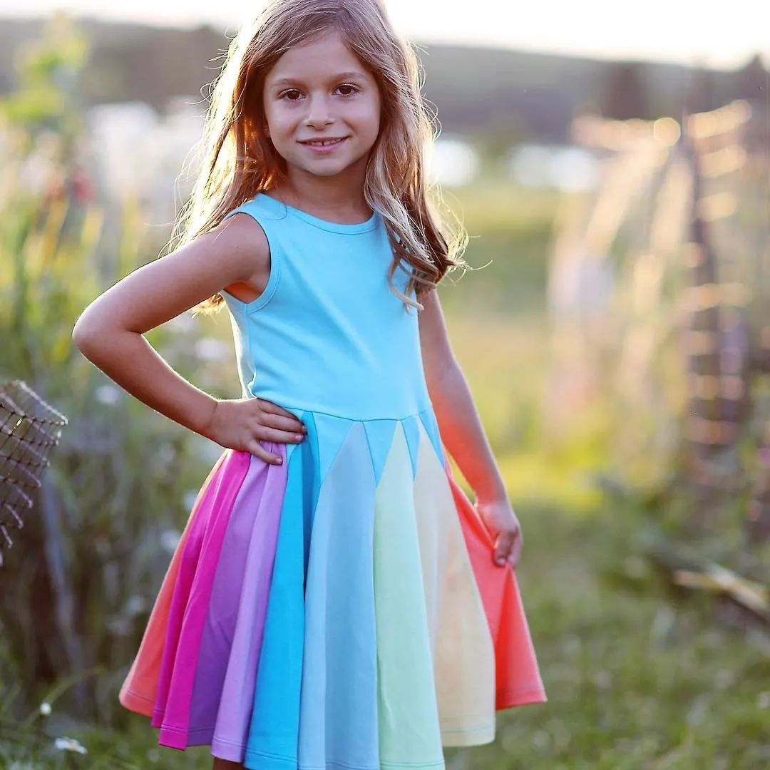 2021 Spring Girls Dress Brand New Arrival Kids Pastel Rainbow Cotton Ankle-length Princess Dress Up for Girls Casual Clothing