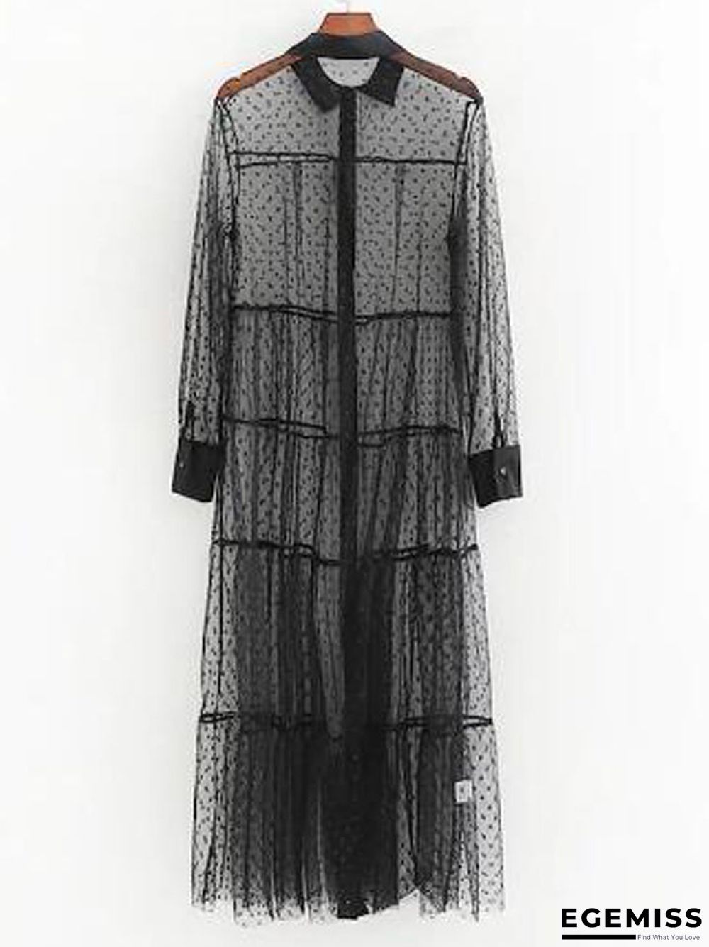 Dobby Mesh Sheer Shirt Dress | EGEMISS
