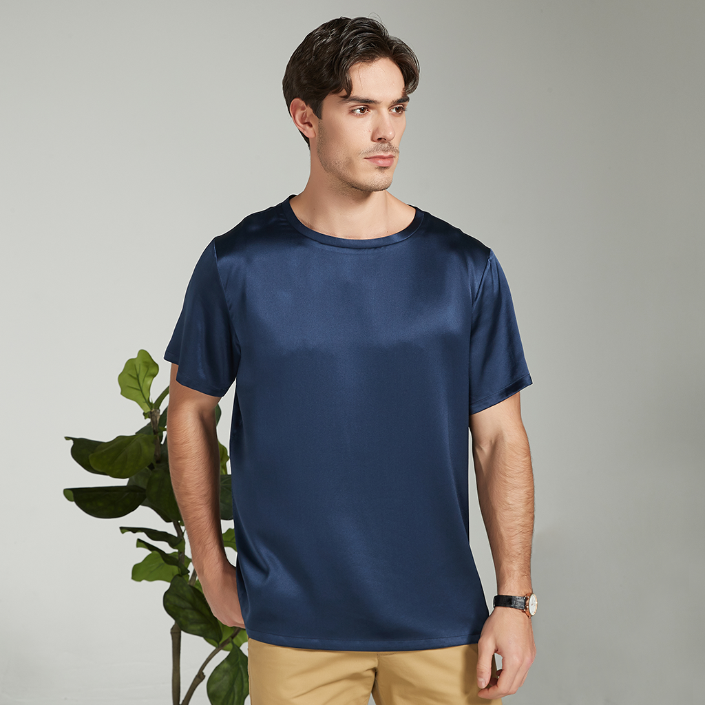 Silk T-shirt Men 22 MM 100% Mulberry Silk Top Daily Casual REAL SILK LIFE