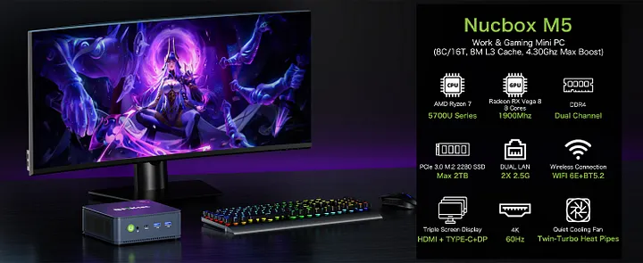 GMKtec GMKtec NucBox M5 Mini PC AMD Ryzen™ 7 5700U 209.99