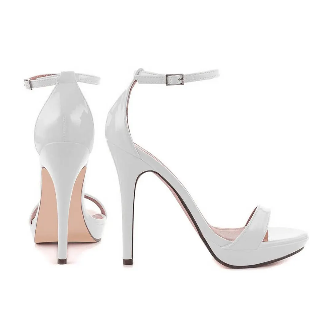 YDN Sexy Stiletto Heel Ankle Strap White Sandals with Platform