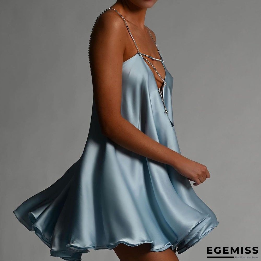 New Loose Suspender Sexy V-neck Backless Satin Dress | EGEMISS