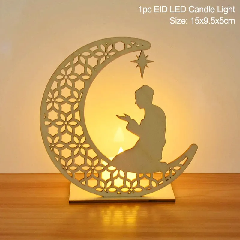 LED Eid Mubarak Wooden DIY Craft Ornament Pendant Islam Muslim Party Home Decoration Al Adha Ramadan Kareem Event Party Supplies