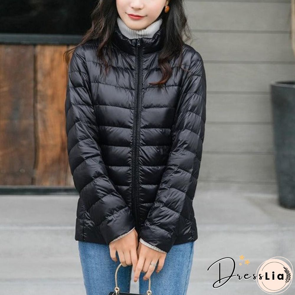 Autumn and Winter Light Down Jacket Women Stand Collar Short Coat