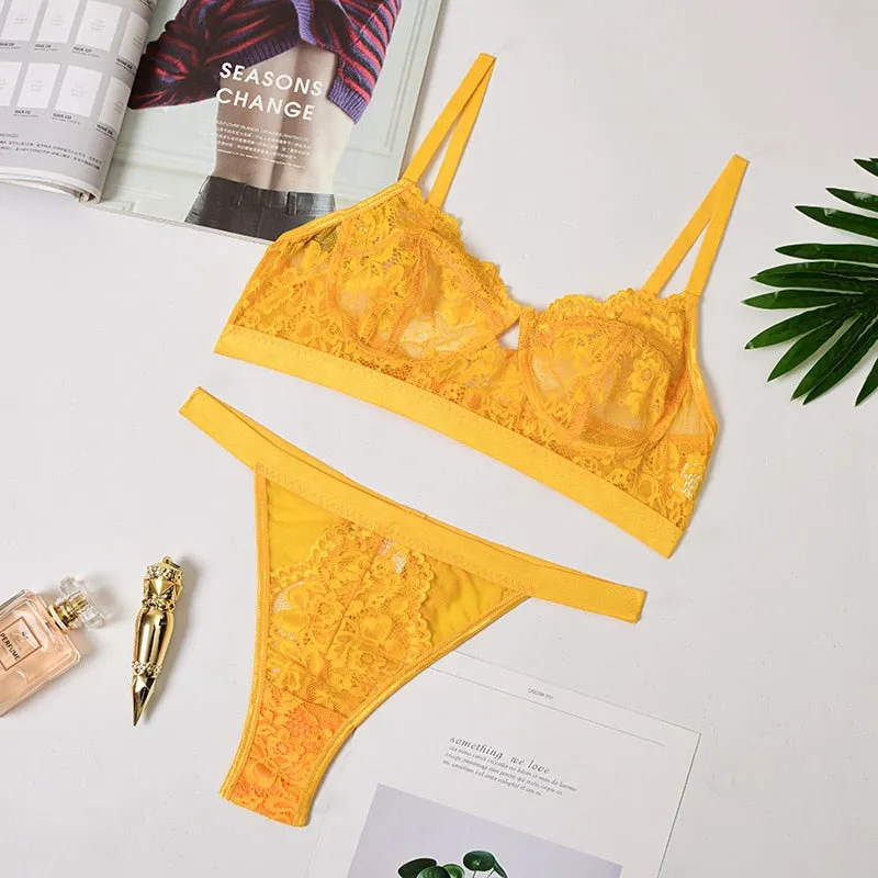 Yimunancy 2-piece Bra Set Women Transparent Lingerie Sexy Bra +panty 2021 Ladies Lingerie Set