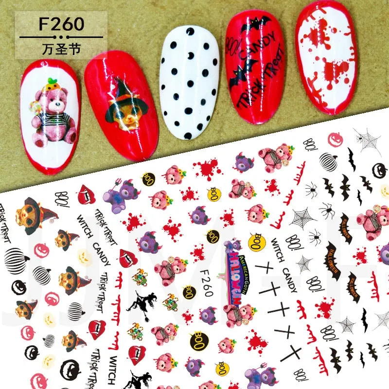 Halloween Nail Art Sticker Ghost Witch Spider Web Pumpkin Nail Decals Sexy Skull Bone Water Transfer Decals Nails Foil Manicure-Nail Inspo