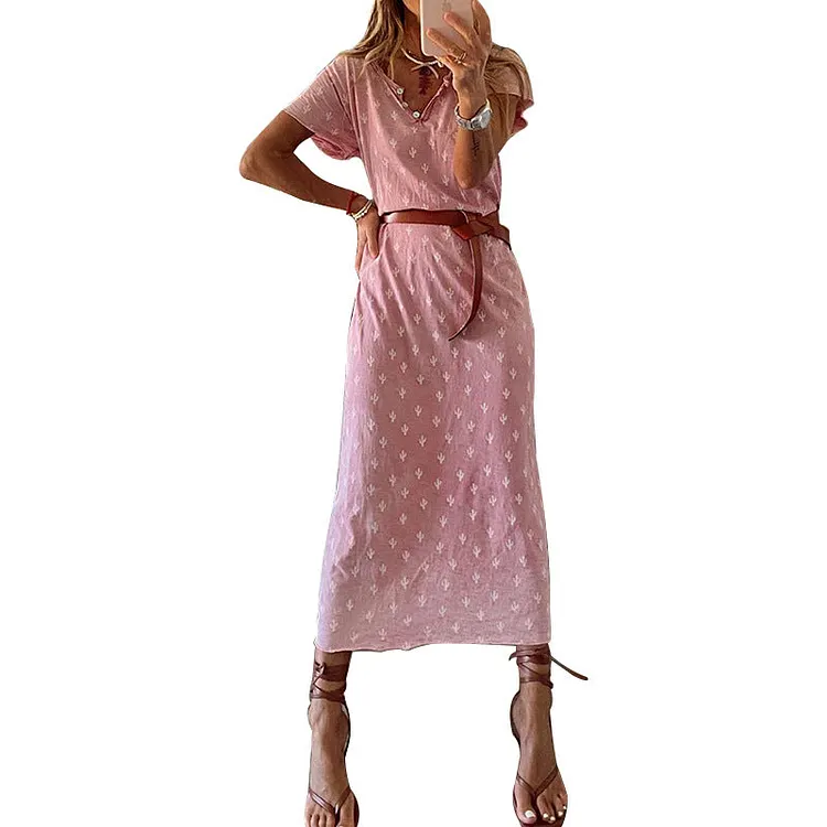 Women Bohemian Dress Summer Casual Printed V-neck Dress for Women