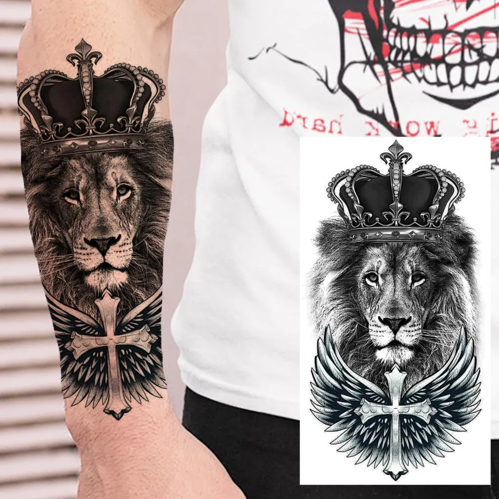 Halloween Clown Joker Scary Temporary Tattoos For Men Women Realistic Scary Lion Waterproof Tattoo Forearm Tatoos Vampire