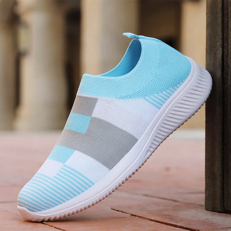 Women Shoes Vulcanized Zapatillas Mujer Knitted Sneakers Women New Flat Shoes Mix Color Vulcanize Shoes Casual Chaussure Femme